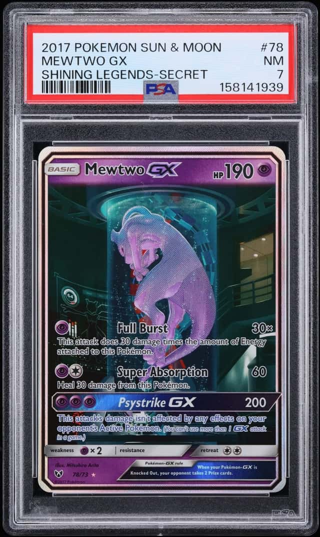 2017 Pokemon Sun & Moon Shining Legends SEC Mewtwo GX #78 PSA 7 NRMT