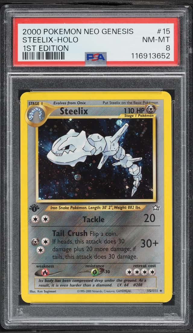 2000 Pokemon Neo Genesis 1st Edition Holo Steelix #15 PSA 8 NM-MT