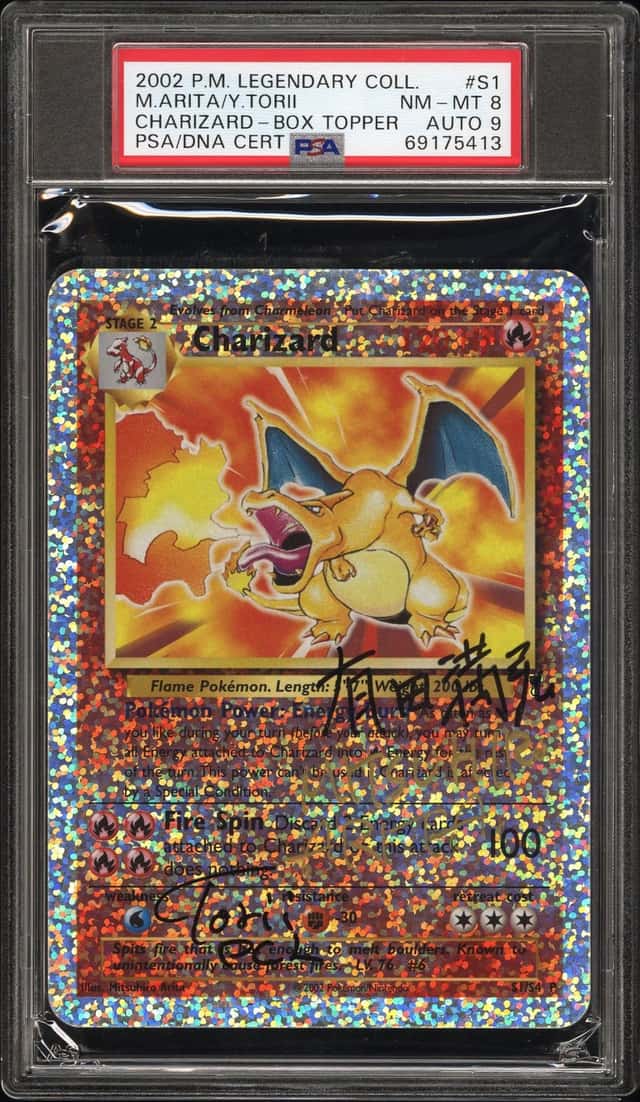 2002 Pokemon Legendary Collection Box Topper Charizard Arita Torii AUTO DNA 9 #S1 PSA 8 NM-MT