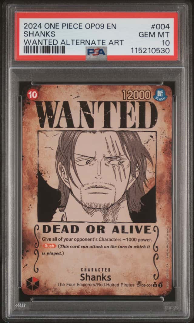 2024 One Piece OP09 En Wanted Alternate Art #004 Shanks PSA 10 GEM MINT
