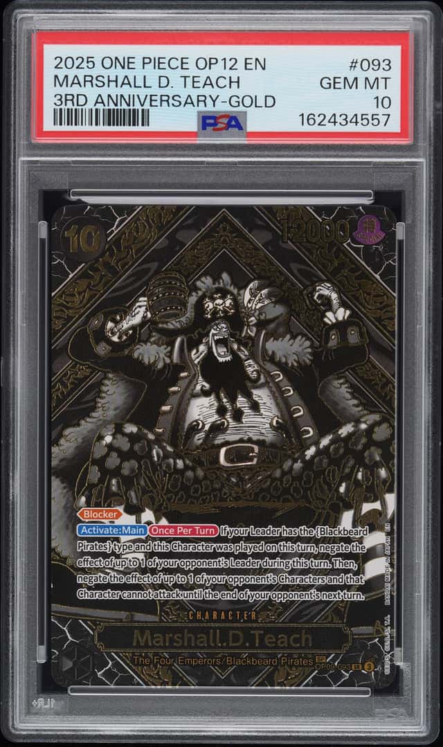 2025 One Piece OP12 EN 3rd Anniversary Gold #093 Marshall D Teach PSA 10