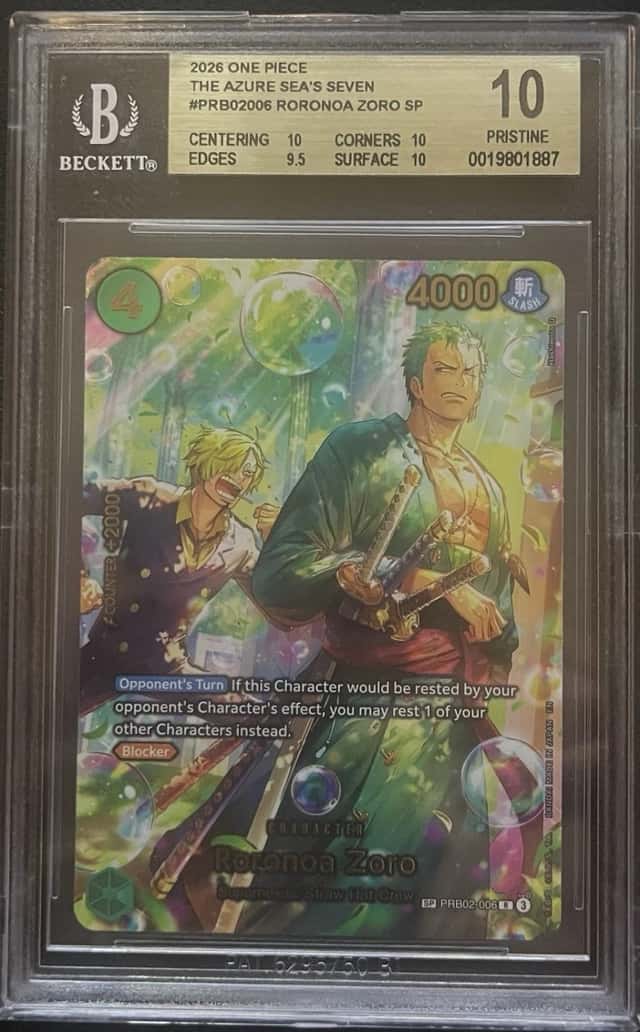 Bandai One Piece CCG Roronoa Zoro PRB02-006 SP Foil BGS 10 4000