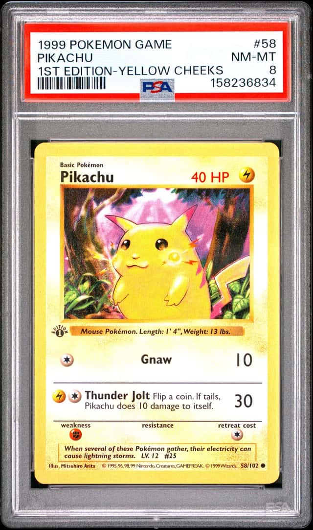 Pikachu PSA 8 1999 Pokemon 1st Edition #58/102 Yellow Cheeks 6834