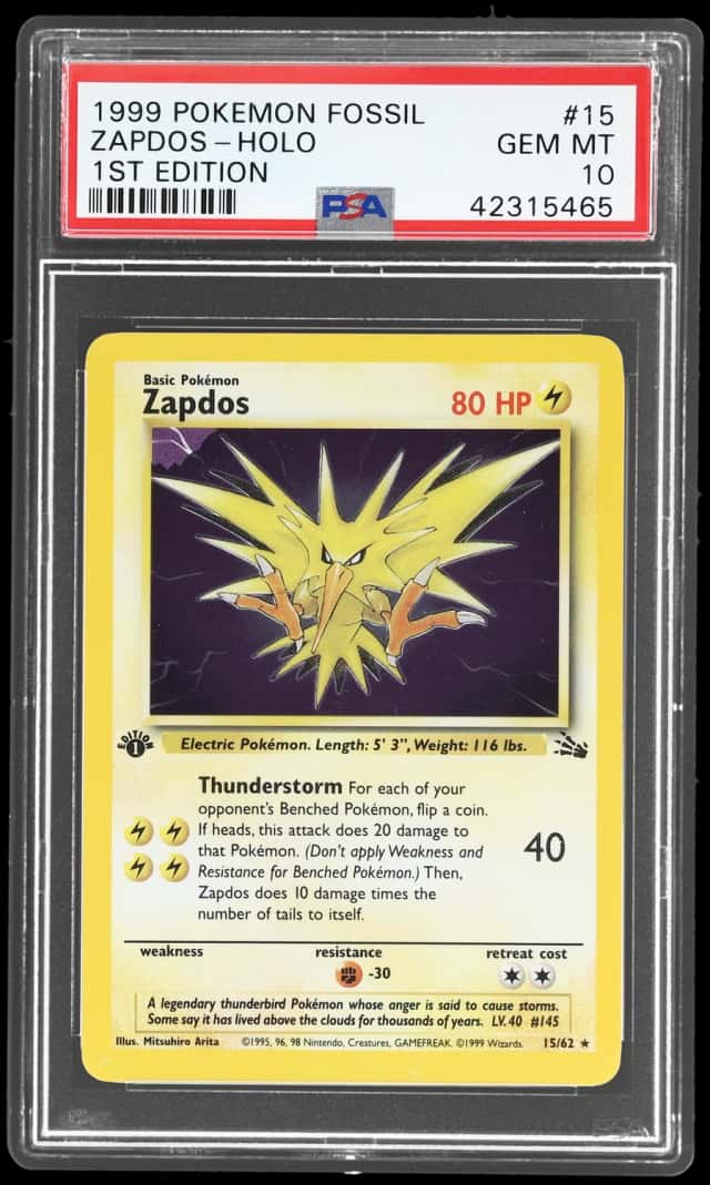 1999 Pokemon Fossil 1st Edition Holo Zapdos #15