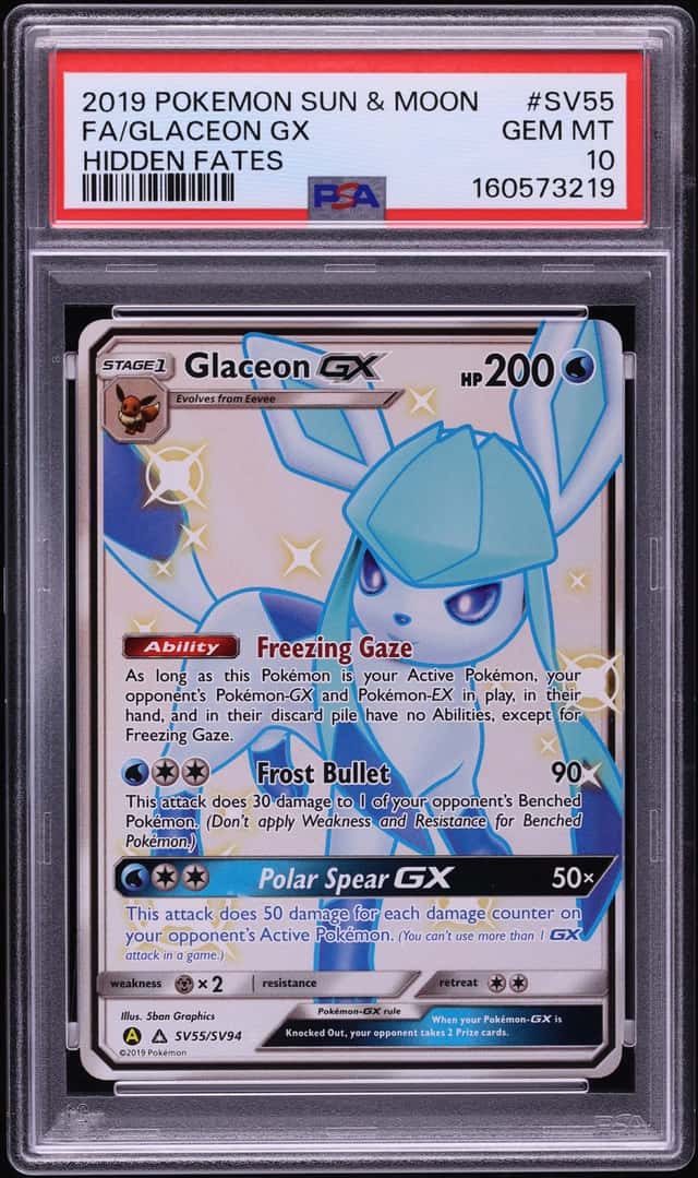 2019 Pokemon Sun & Moon Hidden Fates Vault Shiny Glaceon GX #SV55 PSA 10 GEM MINT