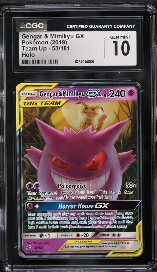 2019 Pokemon Sun & Moon Team Up Holo Gengar & Mimikyu GX #53 CGC 10 GEM MINT
