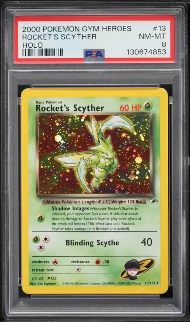 2000 Pokemon Gym Heroes Holo Rocket's Scyther #13 PSA 8 NM-MT