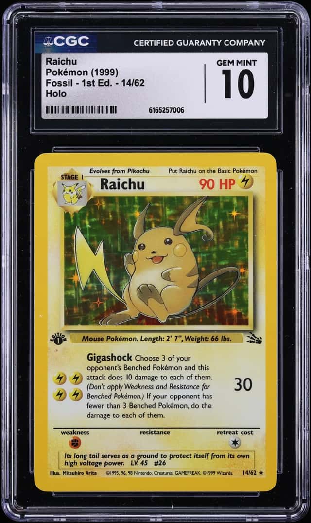 1999 Pokemon Fossil 1st Edition Holo Raichu #14 CGC 10 GEM MINT