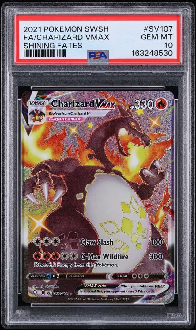 2021 Pokemon Sword & Shield Shining Fates Full Art Charizard VMAX #SV107 PSA 10 GEM MINT