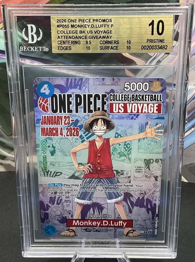2026 One Piece P-055 Monkey D Luffy College Basketball US Voyage BGS 10 PRISTINE