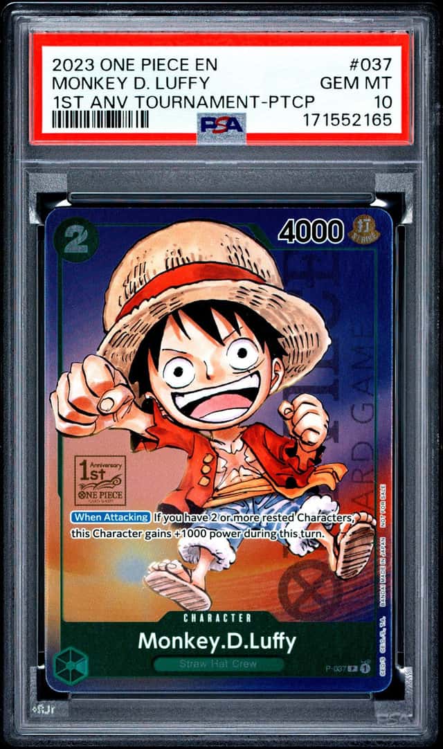 2023 ONE PIECE 1ST ANNIV TOURNAMENT-PARTICIPATION #037 MONKEY D. LUFFY PSA 10