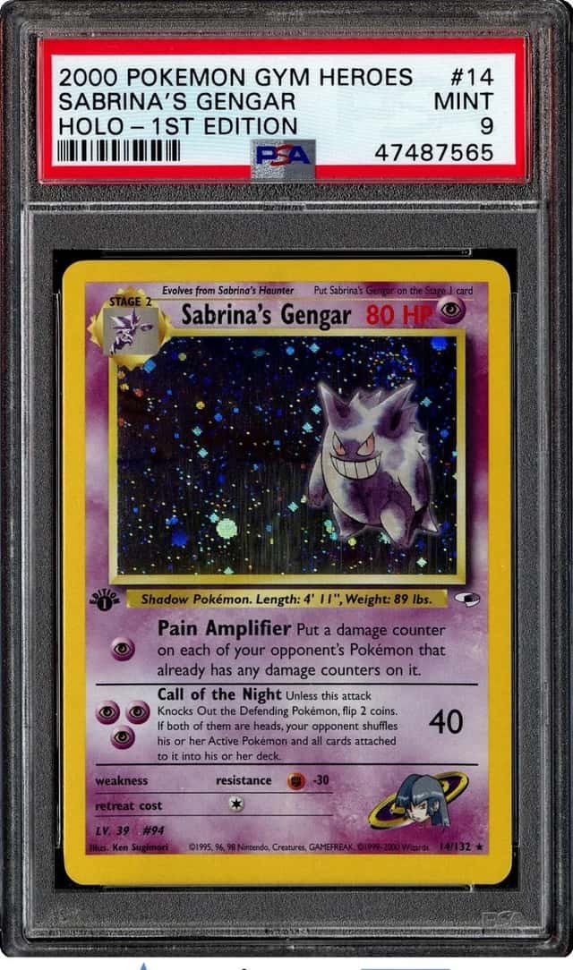 Pokemon 2000 Sabrina's Gengar 14/132 1st Edition Holo Gym Heroes PSA 9