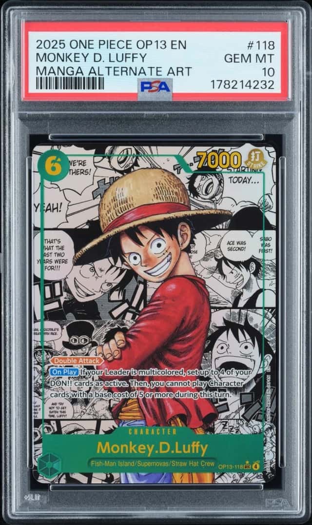2025 ONE PIECE CARRYING ON HIS WILL MANGA ALT ART #118 MONKEY D. LUFFY PSA 10