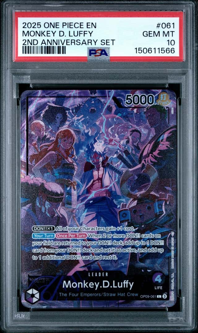 ONE PIECE MONKEY D. LUFFY 2025 ENGLISH VERSION 2ND ANNIVERSARY SET #061 PSA 10