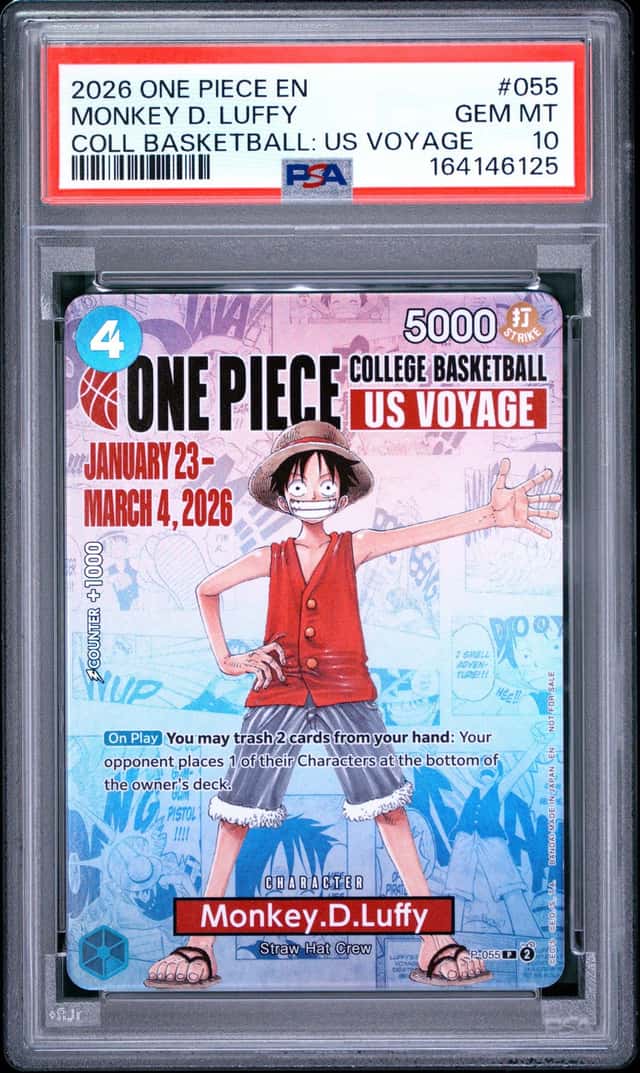 2026 ONE PIECE COLLEGE BASKETBALL: US VOYAGE PROMOS #055 MONKEY D. LUFFY PSA 10