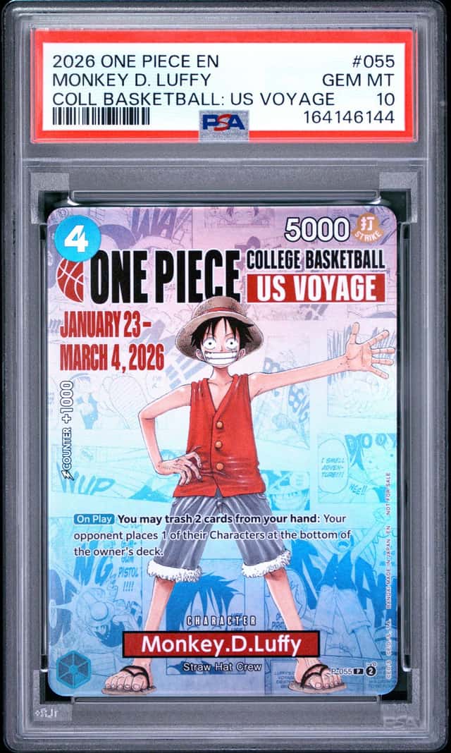 2026 ONE PIECE COLLEGE BASKETBALL: US VOYAGE PROMOS #055 MONKEY D. LUFFY PSA 10