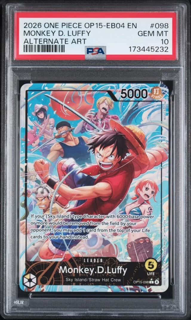 2026 ONE PIECE ADVENTURE ON KAMI'S ISLAND ALT ART #098 MONKEY D. LUFFY PSA 10