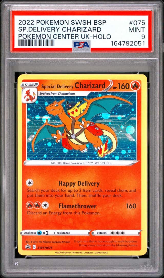 Pokemon Card PSA 9 Special Delivery Charizard Swsh075 Center UK Promo Holo