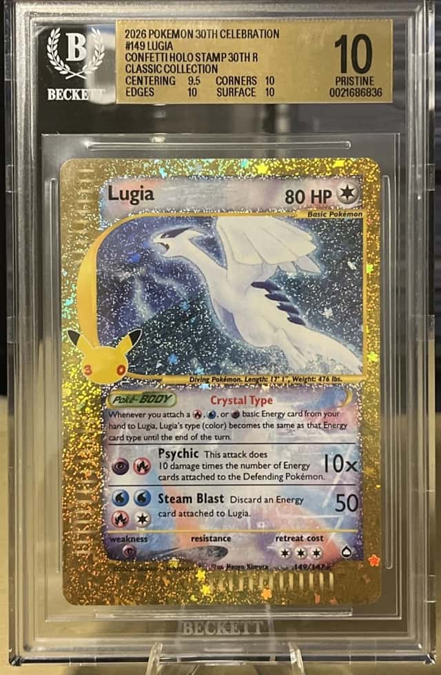 2026 POKEMON 30TH CELEBRATION LUGIA CONFETTI HOLO #149 BGS PRISTINE 10