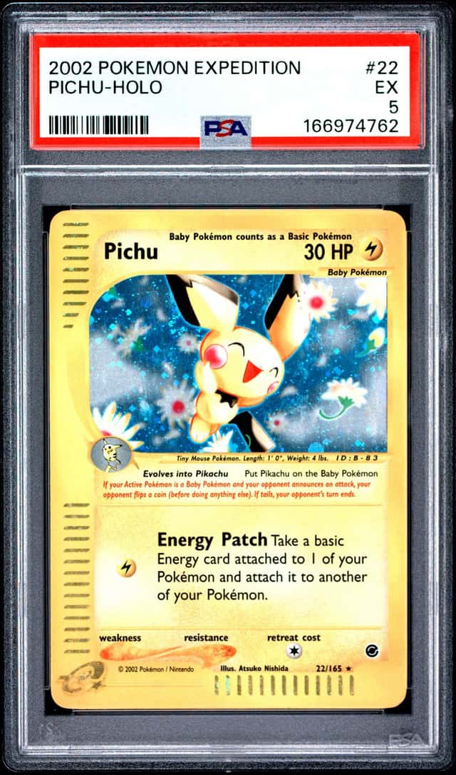 2002 POKEMON EXPEDITION #22 PICHU-HOLO PSA 5