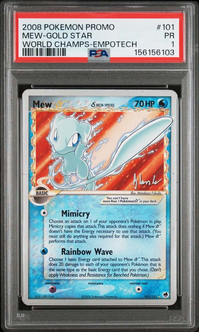2008 Pokémon Mew Gold Star 101/101 World Championships Emptéch Promo PSA 1 PR