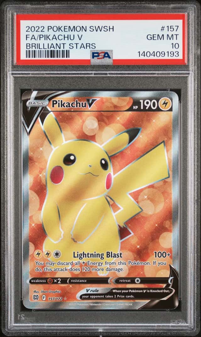 PIKACHU V 2022 POKEMON BRILLIANT STARS 157/172 FULL ART PSA 10 Q3963-7