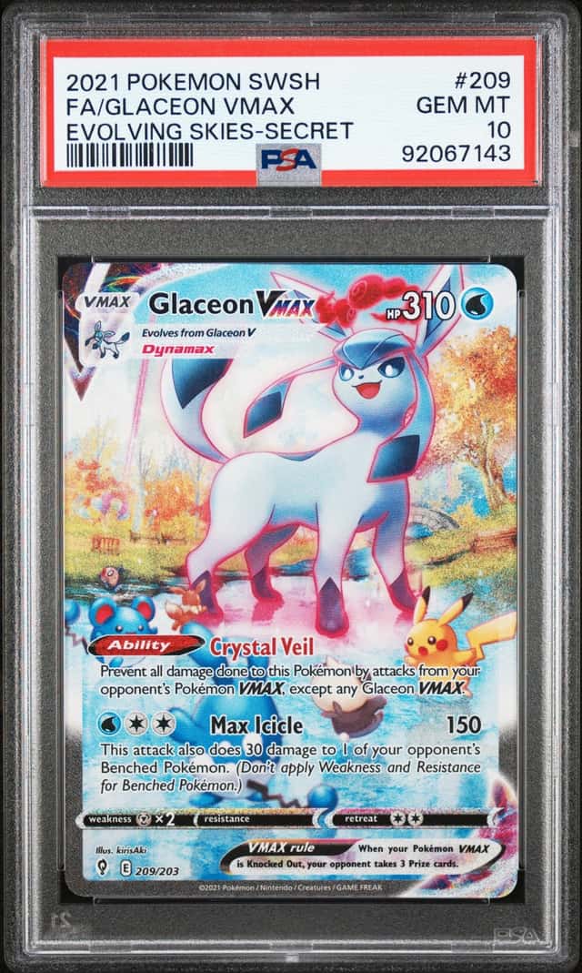 GLACEON VMAX 2021 POKEMON EVOLVING SKIES 209/203 FULL ART PSA 10 Q3963-7