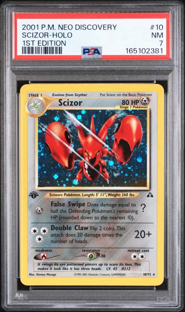 2001 POKEMON NEO DISCOVERY 1ST EDITION #10 SCIZOR-HOLO PSA 7