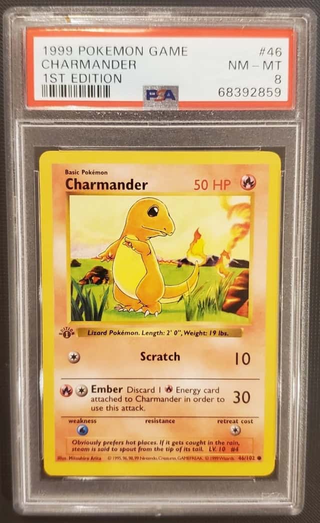 Pokemon Charmander 46/102 Base Set Shadowless 1st Edition PSA 8