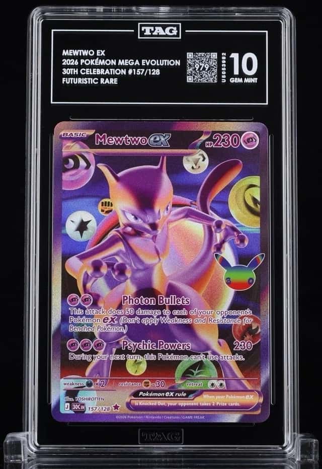 2026 POKÉMON 30th MEWTWO FUTURISTIC RARE TAG 10 NOT PSA 10 GEM MINT 979 SCORE