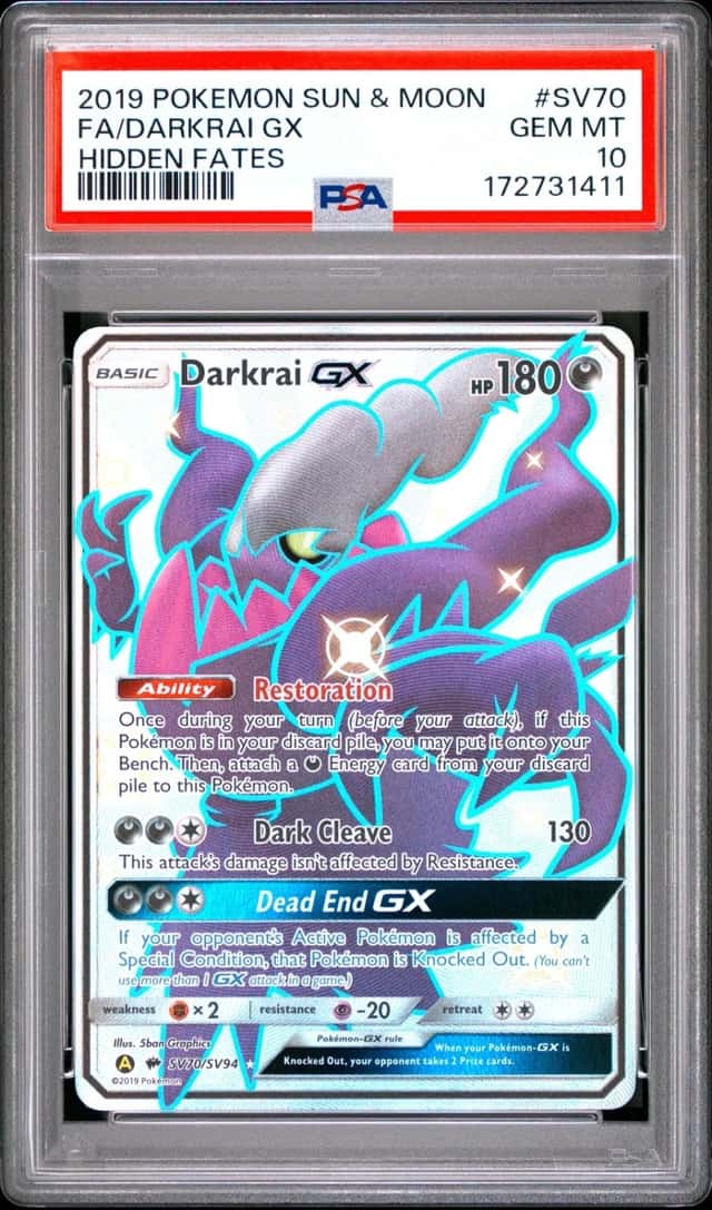 2019 POKEMON SUN & MOON HIDDEN FATES #SV70 FULL ART/DARKRAI GX PSA 10