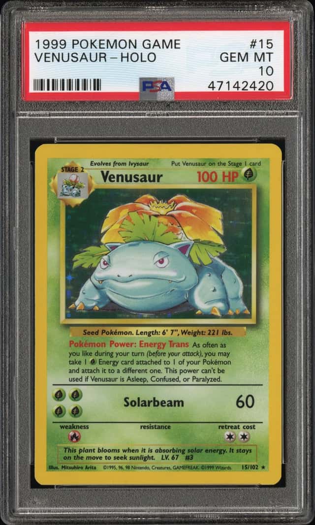 1999 Pokemon Unlimited Venusaur Rare Holo #15/102 PSA 10 GEM MINT