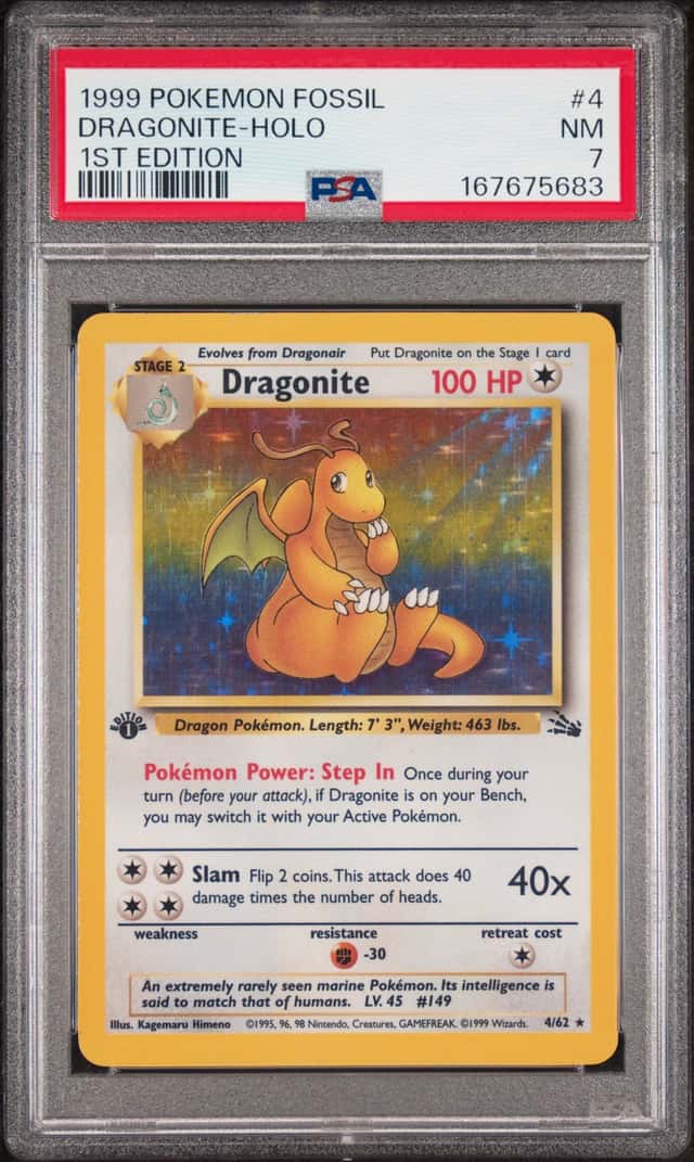 1999 POKEMON FOSSIL 1ST EDITION #4 DRAGONITE-HOLO PSA 7