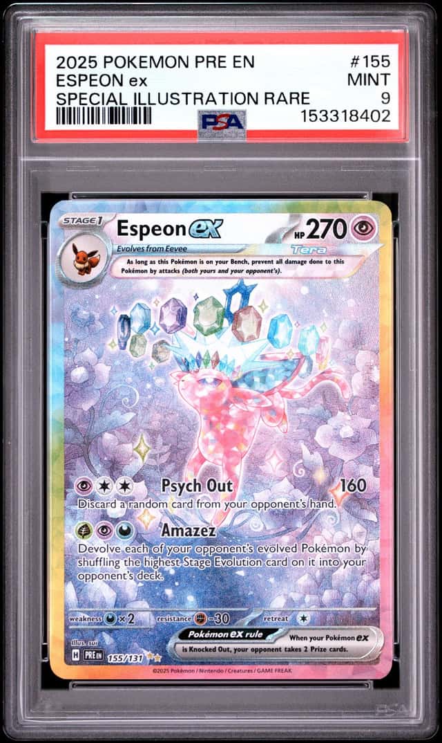ESPEON EX 2025 POKEMON PRISMATIC EVOLUTIONS 155/131 SIR PSA 9 Q3963-7