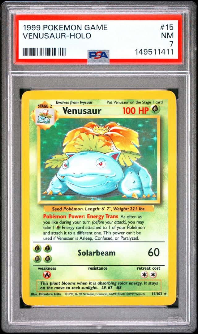 1999 POKEMON BASE SET UNLIMITED #15 VENUSAUR-HOLO PSA 7