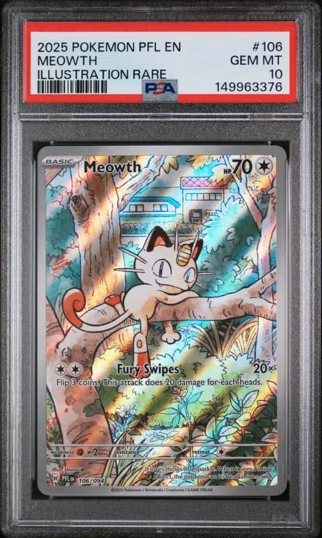 2025 POKEMON PFL EN-PHANTASMAL FLAMES ILLUSTRATION RARE #106 MEOWTH PSA 10