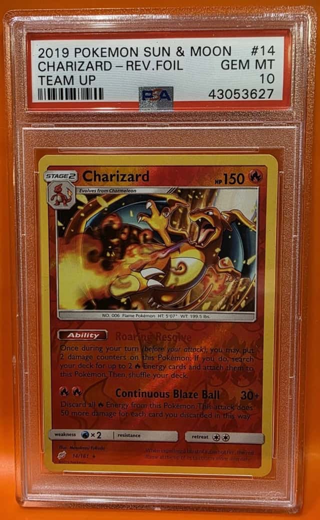 🔥 PSA 10 2019 POKEMON SUN & MOON TEAM UP #14 CHARIZARD-REVERSE FOIL 🔥