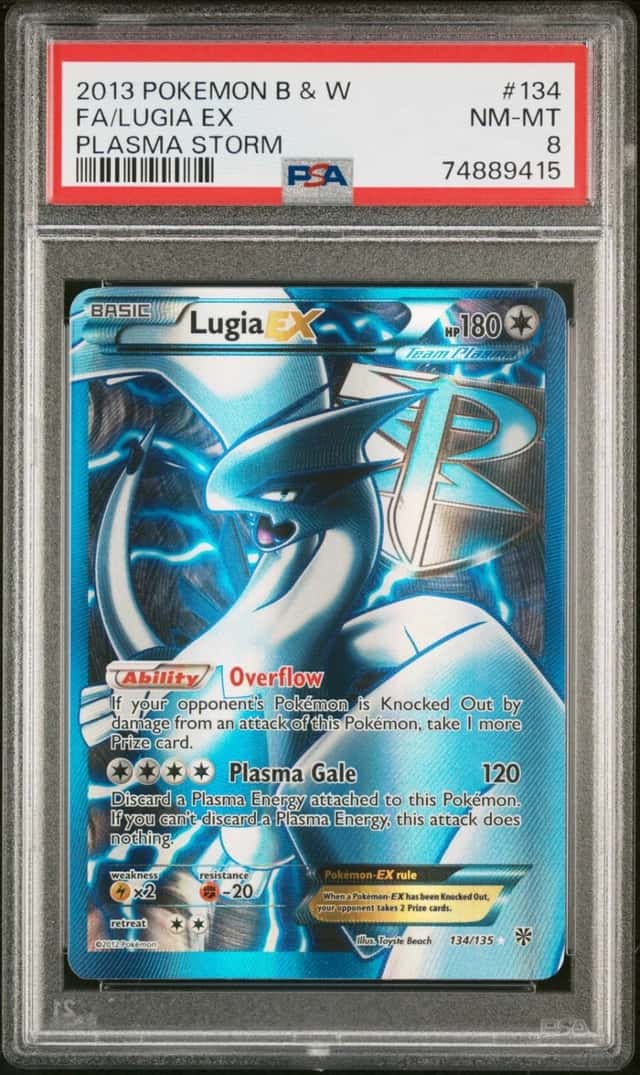 2013 POKEMON BLACK & WHITE PLASMA STORM #134 LUGIA EX PSA 8