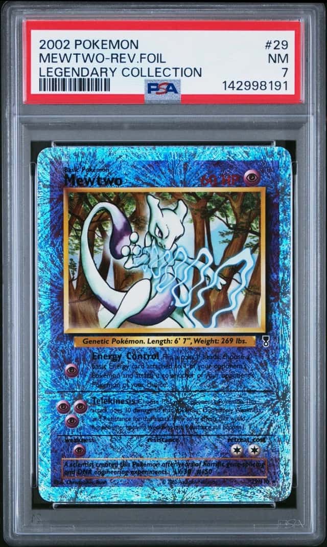 2002 POKEMON LEGENDARY COLLECTION #29 MEWTWO-REVERSE FOIL PSA 7