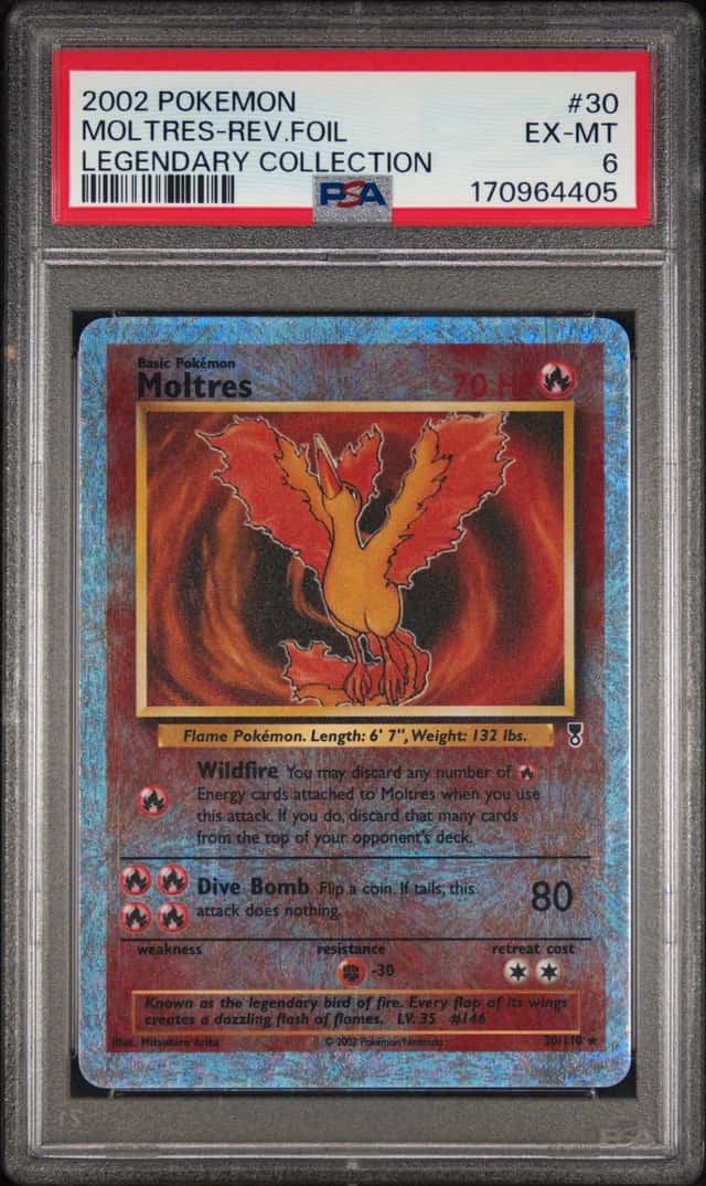 2002 POKEMON LEGENDARY COLLECTION #30 MOLTRES-REVERSE FOIL PSA 6