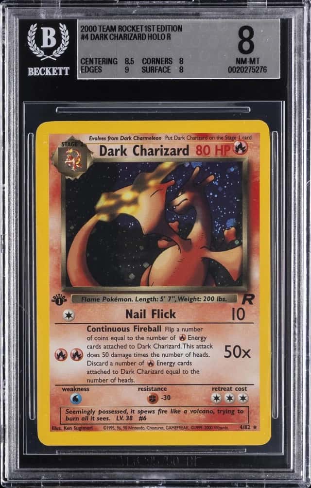 2000 POKEMON TEAM ROCKET 1ST EDITION HOLO R #4 DARK CHARIZARD BGS 8