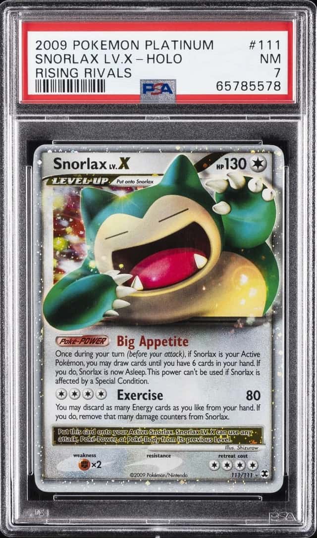 2009 POKEMON PLATINUM RISING RIVALS #111 SNORLAX LV.X-HOLO PSA 7