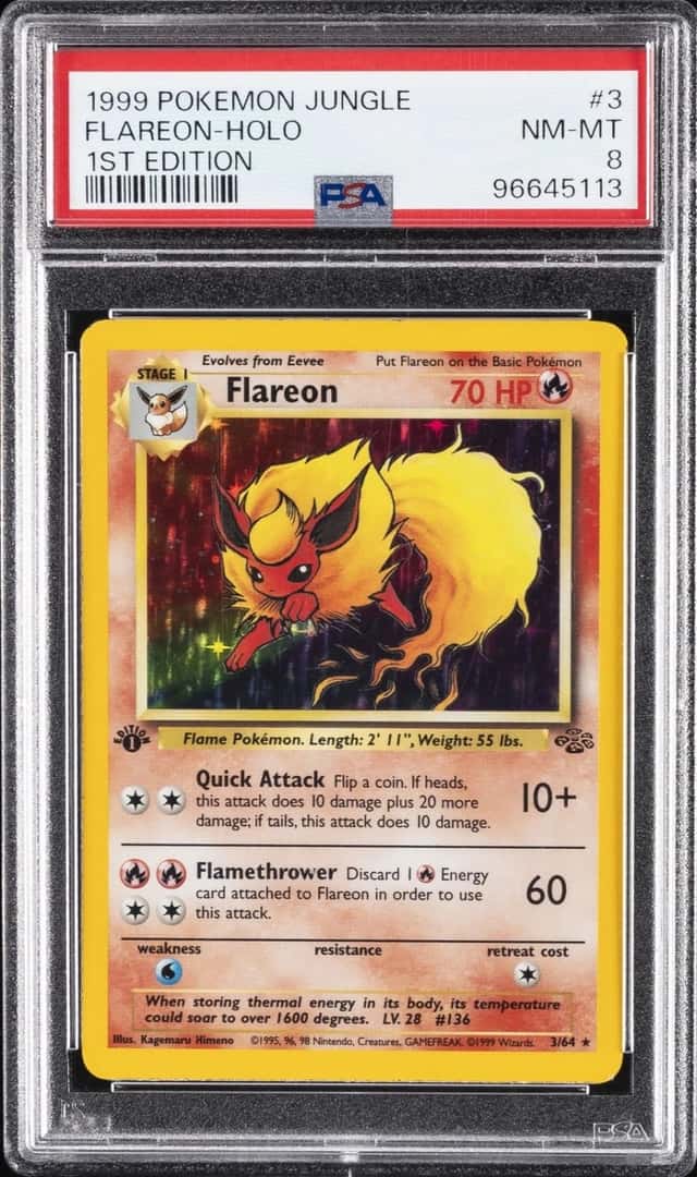 1999 POKEMON JUNGLE 1ST EDITION #3 FLAREON-HOLO PSA 8