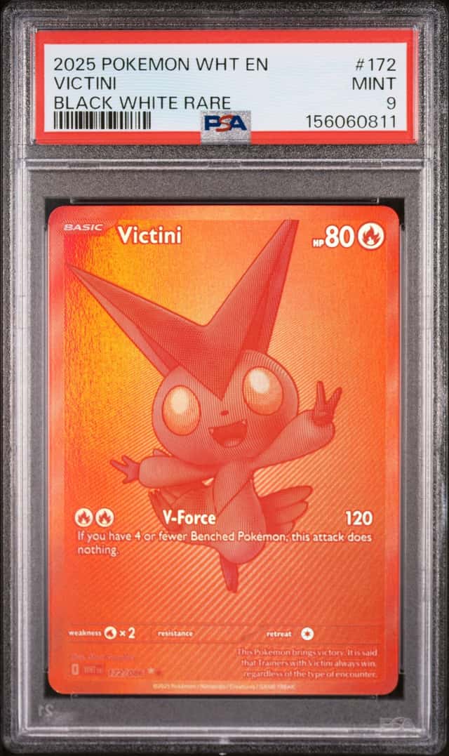 VICTINI 2025 POKEMON WHITE FLARE 172/086 BLACK WHITE RARE PSA 9 Q3963-7