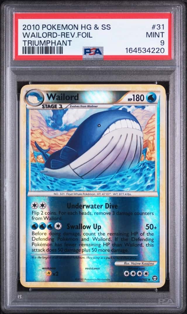 2010 POKEMON HEARTGOLD & SOULSILVER TRIUMPHANT #31 WAILORD-REVERSE FOIL PSA 9