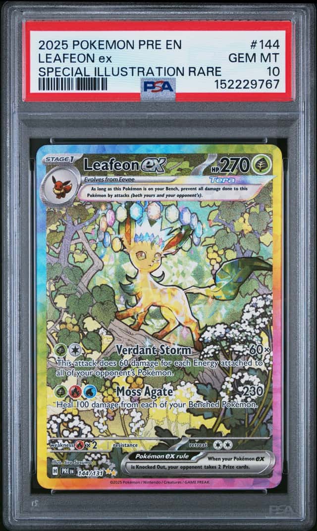LEAFEON EX 2025 POKEMON PRISMATIC EVOLUTIONS 144/131 SIR PSA 10 Q3963-7