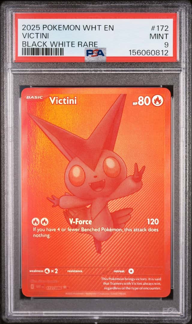 VICTINI 2025 POKEMON WHITE FLARE 172/086 BLACK WHITE RARE PSA 9 Q3963-7
