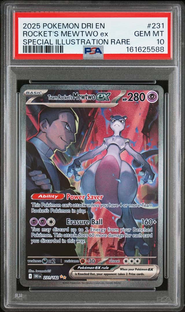 Pokemon TCG Destined Rivals Team Rocket's Mewtwo ex 231/182 SIR Holo PSA 10