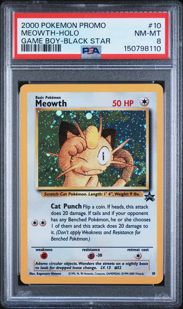 2000 POKEMON PROMO BLACK STAR GAME BOY #10 MEOWTH-HOLO PSA 8
