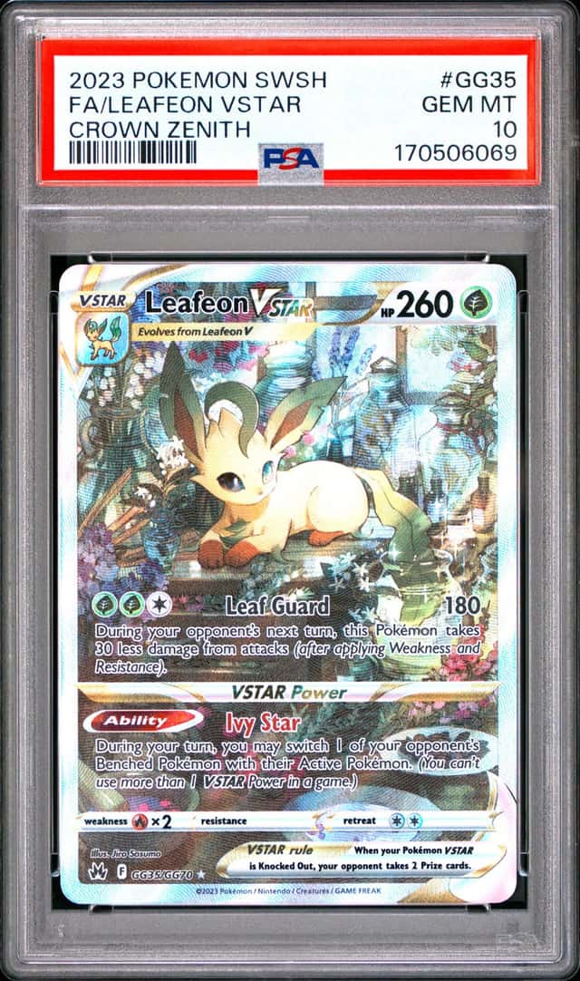 2023 POKEMON SWORD & SHIELD CROWN ZENITH #GG35 FULL ART/LEAFEON VSTAR PSA 10